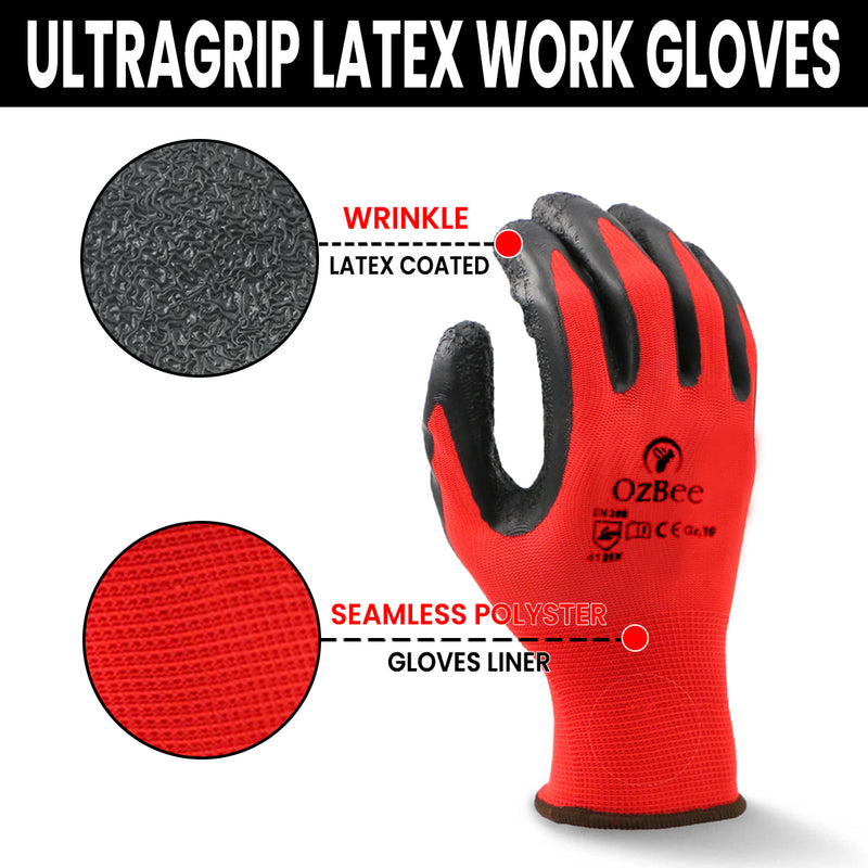 Work Gloves Latex Coated General Purpose Hand Protection Garden Mechanic 6 Pairs